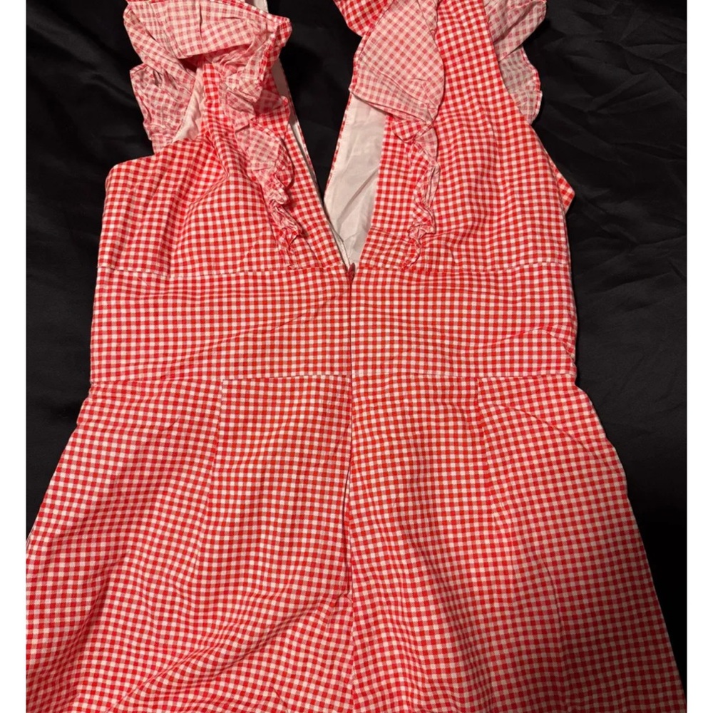 Red Gingham Ruffle Romper - Picture 2 of 4